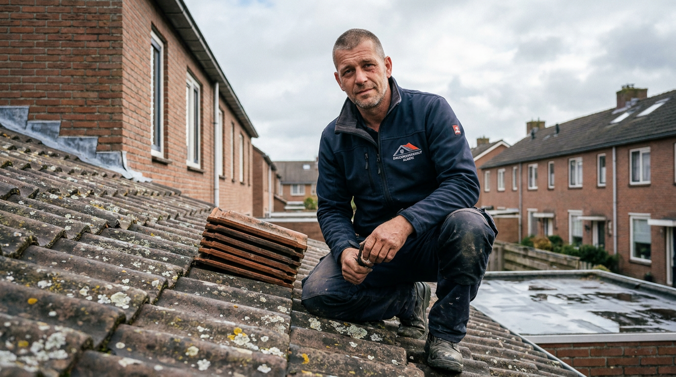 Dakdekker Almere op een dak tijdens inspectie en werk aan dakbedekking