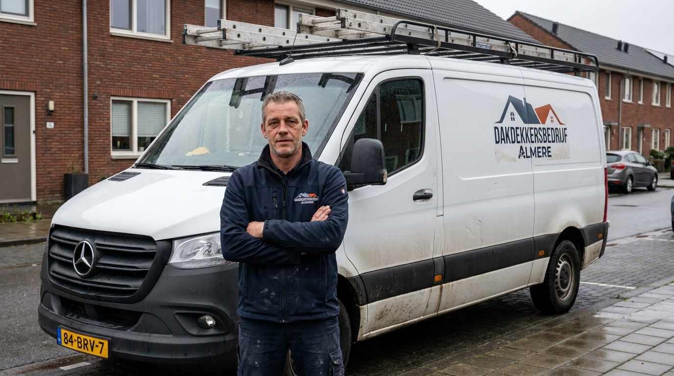 Dakdekkersbedrijf Almere met bedrijfsbus onderweg naar een dakproject in Zeewolde